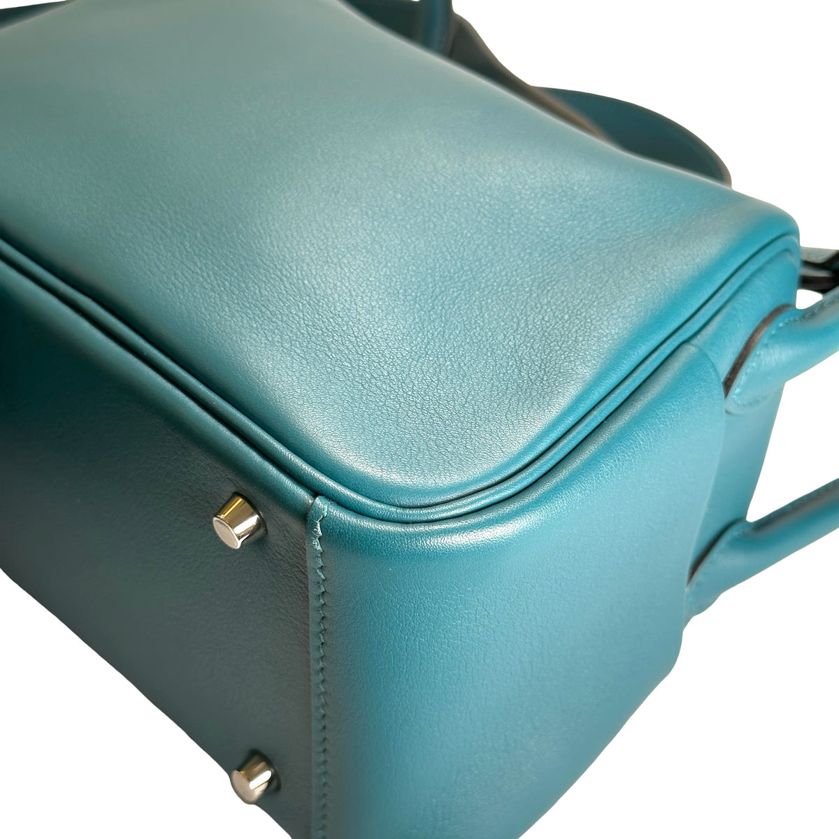 Used HERMES Leather Lindy Handbag Green