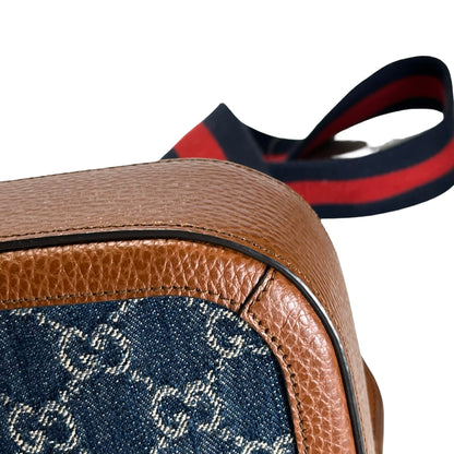 Used GUCCI GG Canvas Leather Trim Horsebit 1955 Mini Bag Shoulder Bag Blue Brown