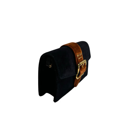 Used PRADA Velvet Velvet Buckle Bag Handbag Black Brown