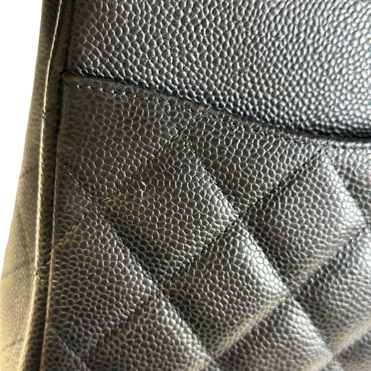 Used CHANEL Quilted Caviar Leather Classic Flap Chain Shoulder Bag Black Silver