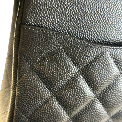 Used CHANEL Quilted Caviar Leather Classic Flap Chain Shoulder Bag Black Silver