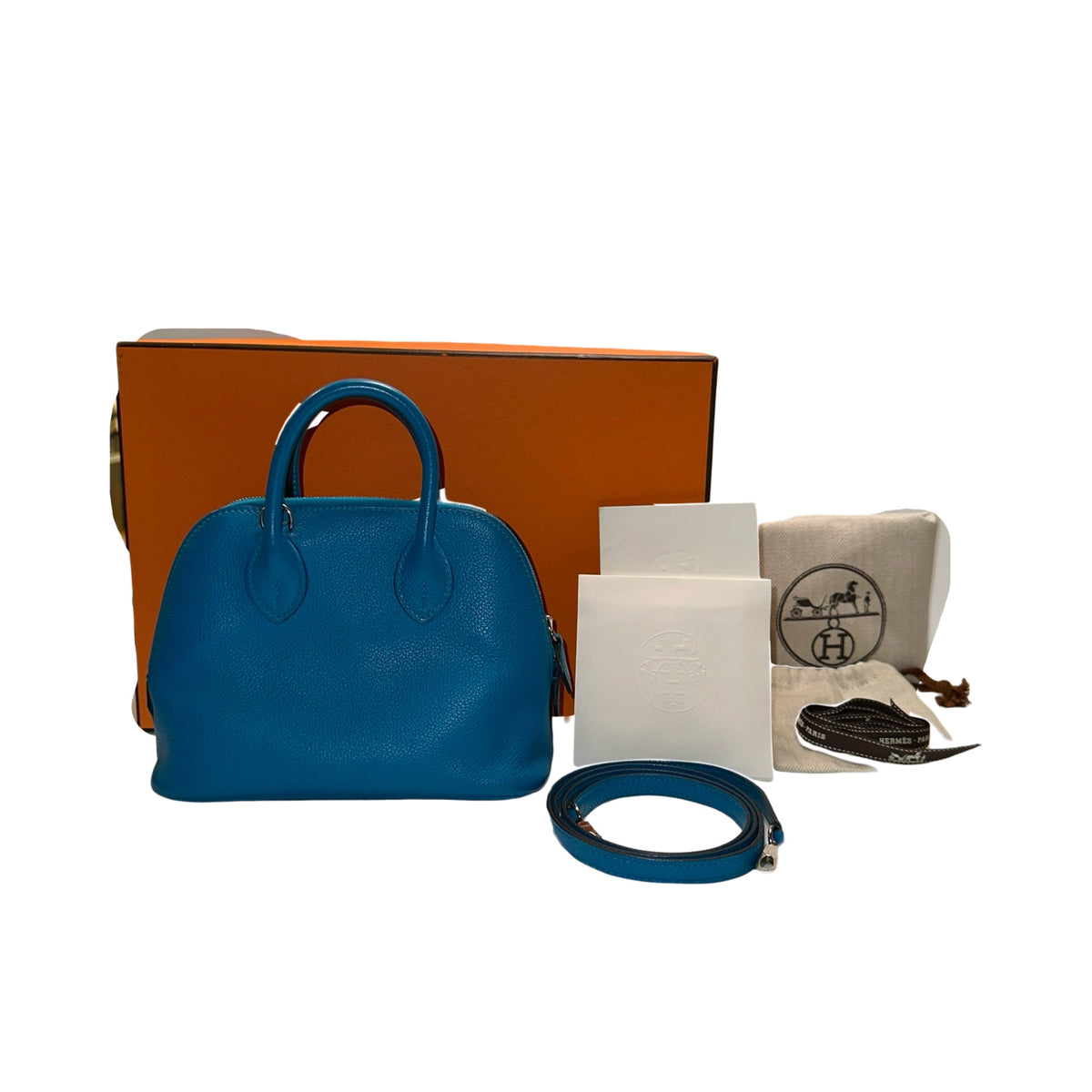 Used HERMES Leather Bolide Mini Handbag Blue