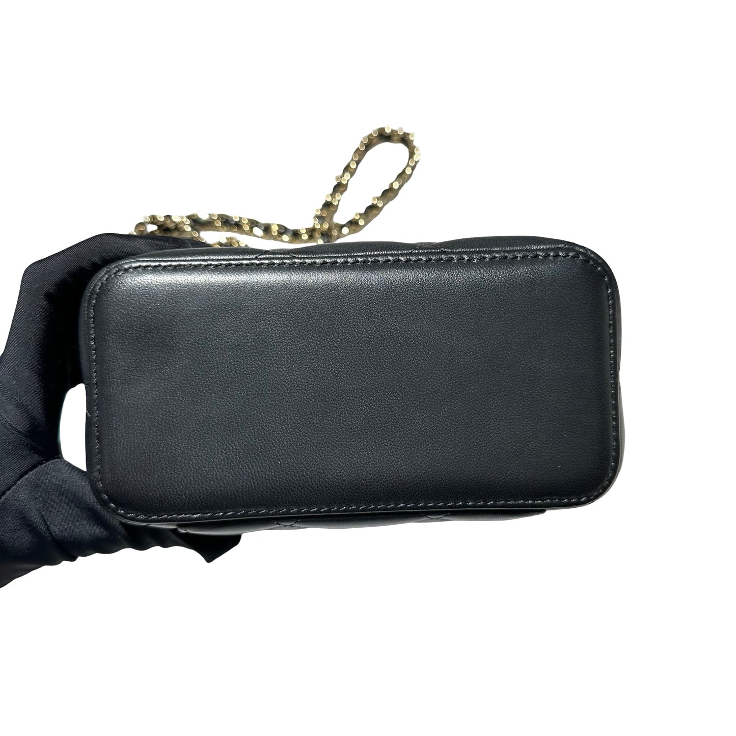 Used CHANEL Lambskin Leather Vanity Case Cross Body Bag Black GHW