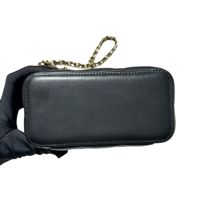 Used CHANEL Lambskin Leather Vanity Case Cross Body Bag Black GHW
