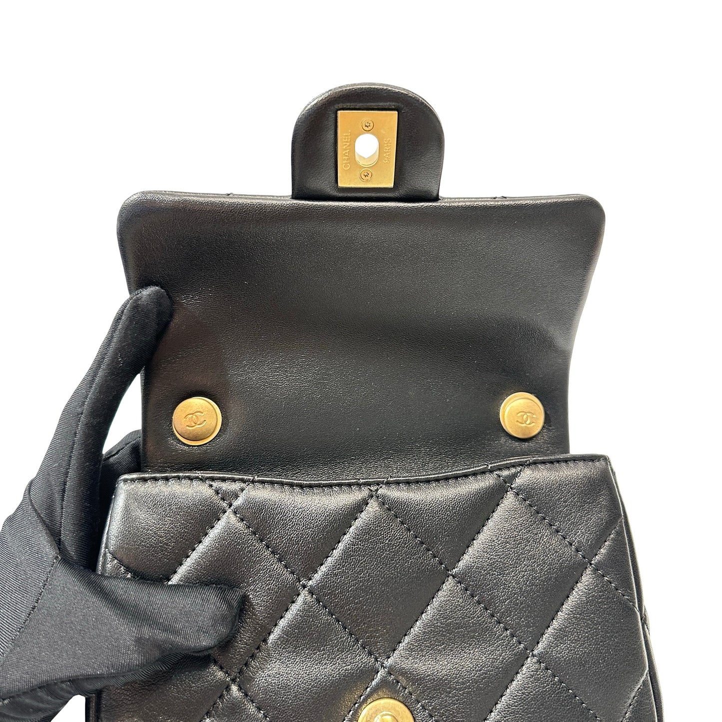 Unused CHANEL Mini flap 17cm Cross Body Bag Black GHW