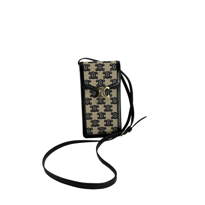 Used CELINE Triomphe Triomphe Phone Bag Beige Black