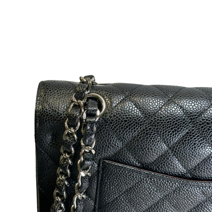 Used CHANEL Caviar Quilted Classic Flap Shoulder Bag Black Silver