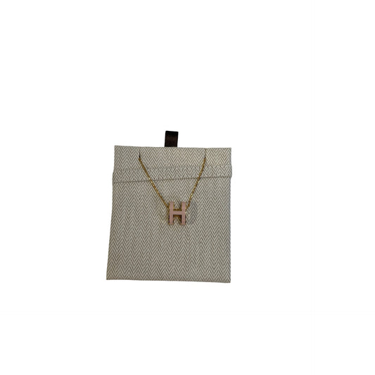 Used HERMES Enamel Pop H Necklace Pink Gold
