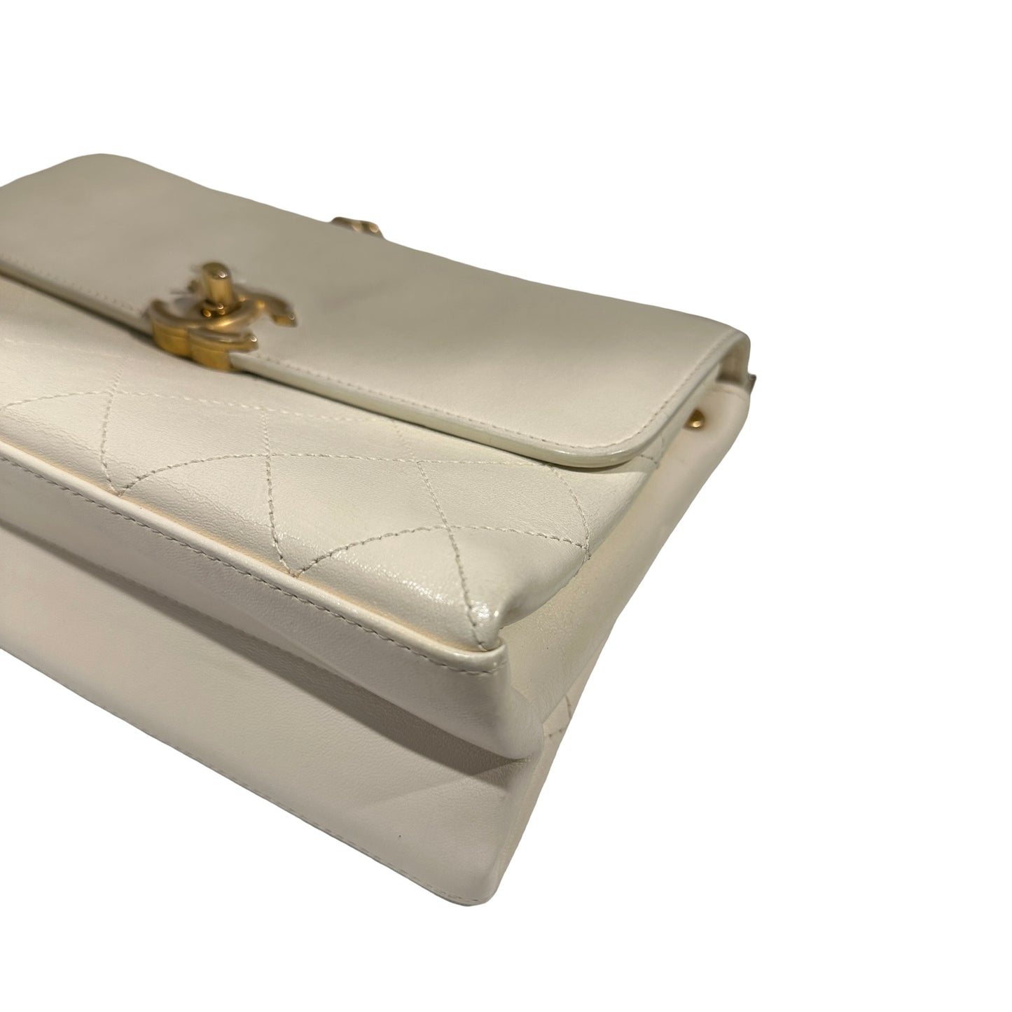 Used CHANEL Quilted Smooth Leather Small Coco Luxe Flap Bag Handbag White Gold