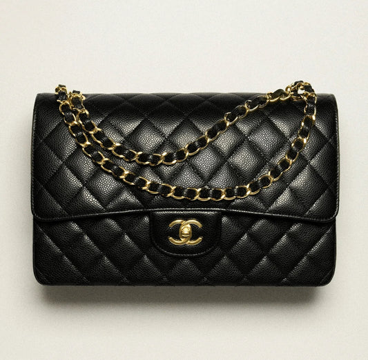 Used Chanel Calfskin Leather Jumbo Shoulder Bag Black GHW