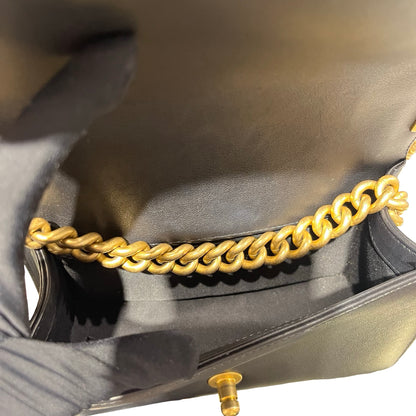 Used Chanel Lambskin Leather Boy 20 V line Shoulder Bag Black GHW