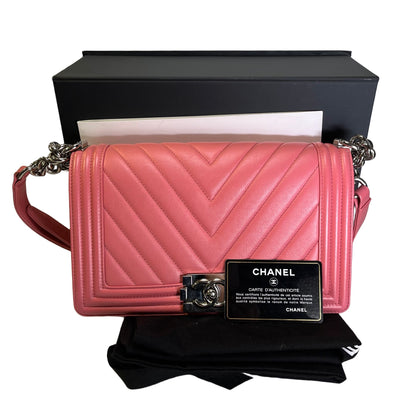 CHANEL Lambskin Boy Shoulder Bag Pink PHW