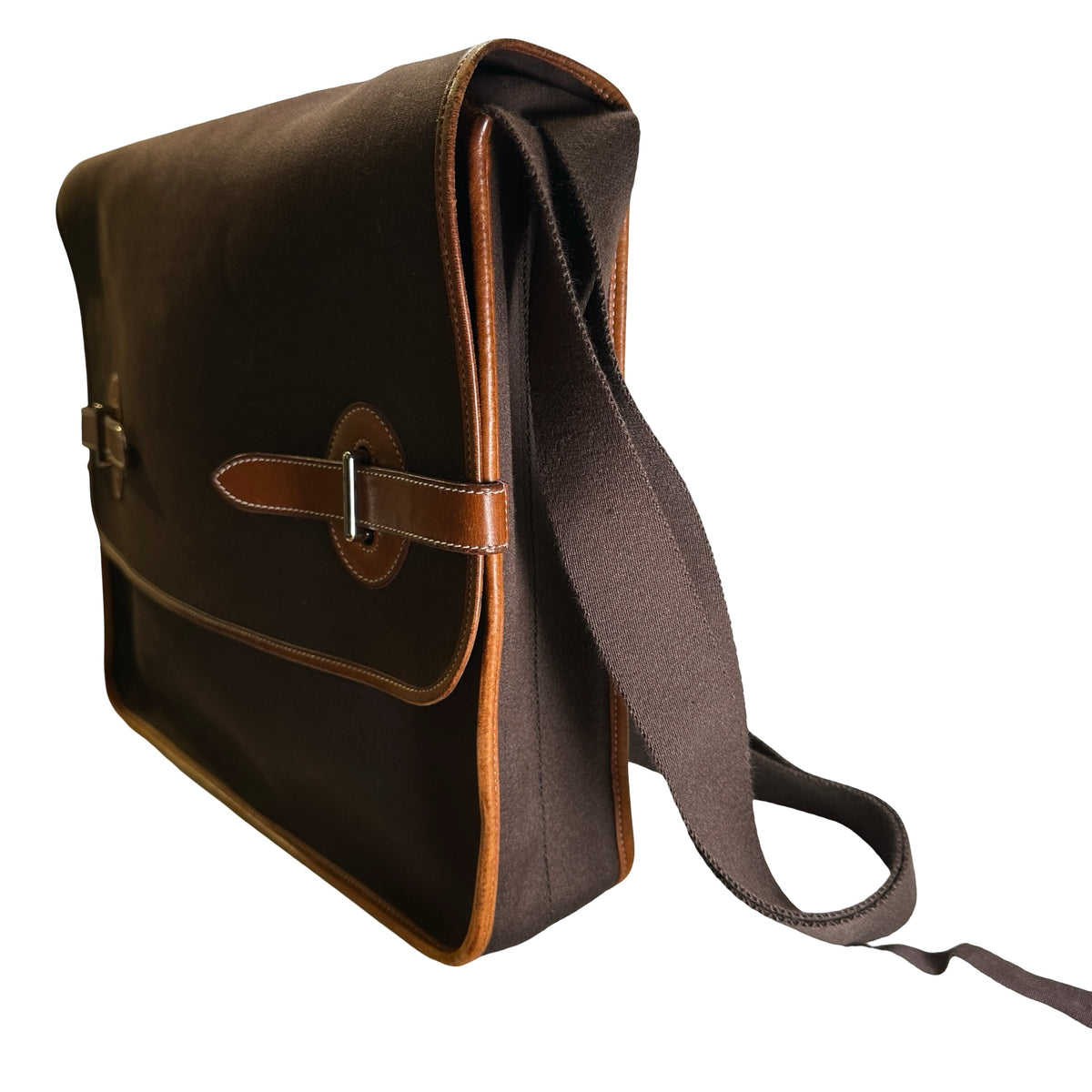 Used HERMES Canvas Leather Barda Shoulder Bag Brown