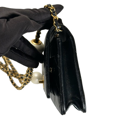 Used CHANEL Quilted Leather Wallet on Chain Wallet on chain Black Gold