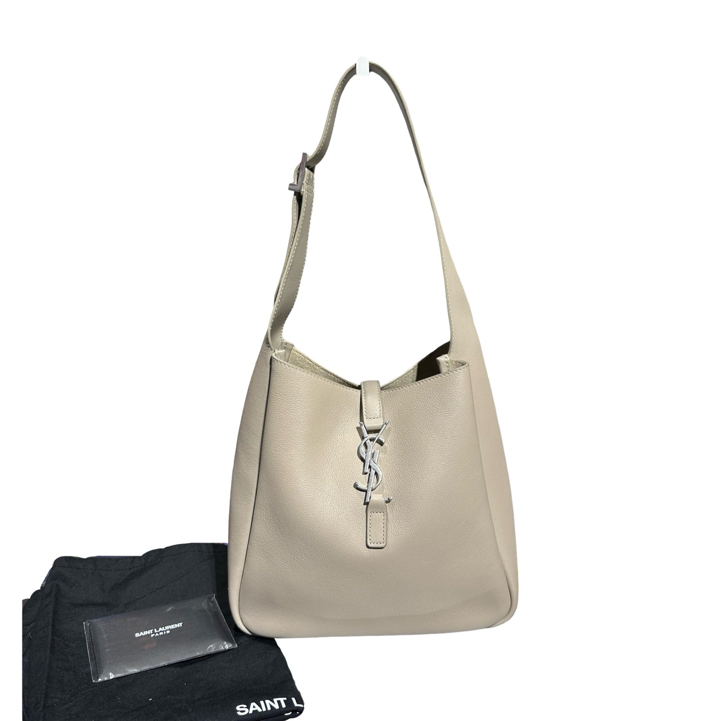 Used SAINT LAURENT Calfskin Leather LE 5 A 7 Hobo Bag Beige PHW