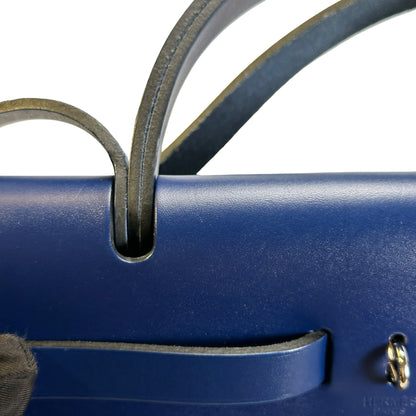 Used HERMES Canvas Leather Herbag 31 Handbag Navy PHW