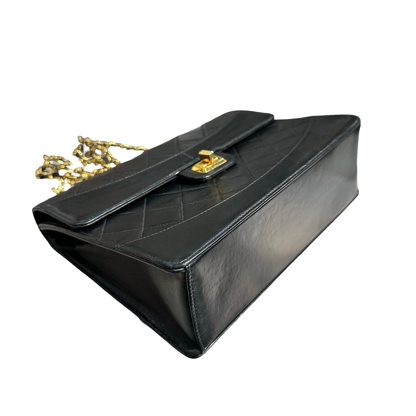 CHANEL VINTAGE 2.55 BLACK LAMBSKIN GHW FLAP BAG [20004231]