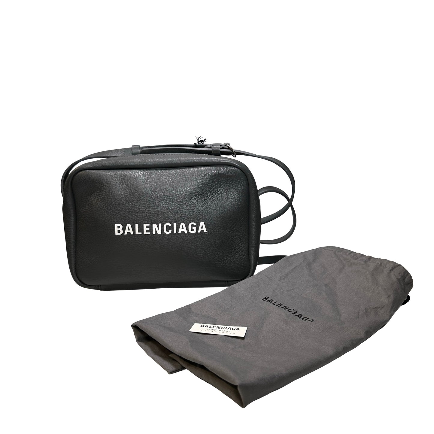 Used BALENCIAGA Calfskin Leather Crossbody Cross Body Bag Black PHW