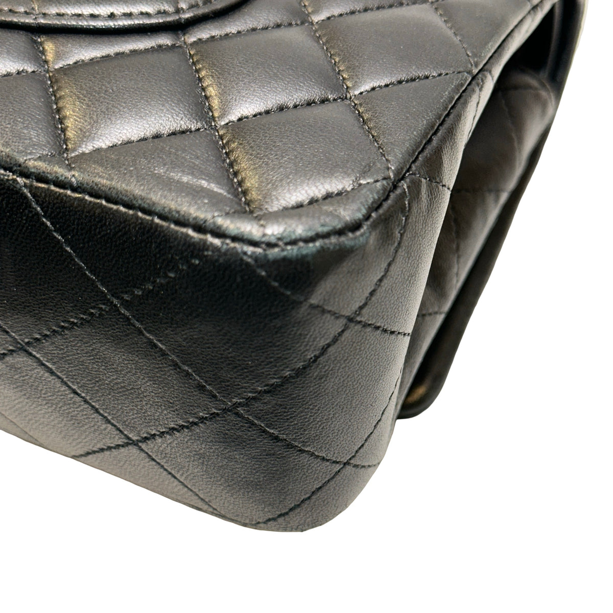Used CHANEL Quilted Lambskin Classic Flap Chain Shoulder Bag Black Silver hardware