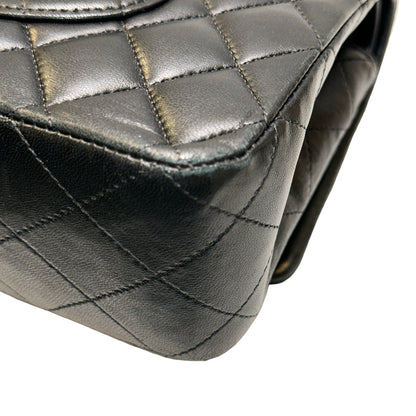 Used CHANEL Quilted Lambskin Classic Flap Chain Shoulder Bag Black Silver hardware