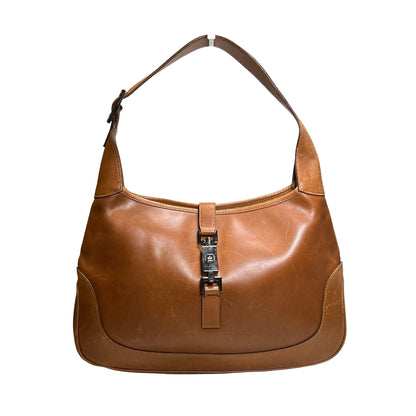 Used GUCCI Leather Jackie Shoulder Bag Brown PHW