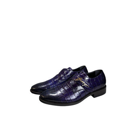 Used BALENCIAGA Crocodile-Embossed Cursive Logo Formal Shoes Shoes Purple
