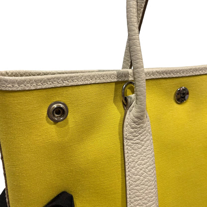 Used HERMES Canvas Leather Garden File Tote Bag Yellow White