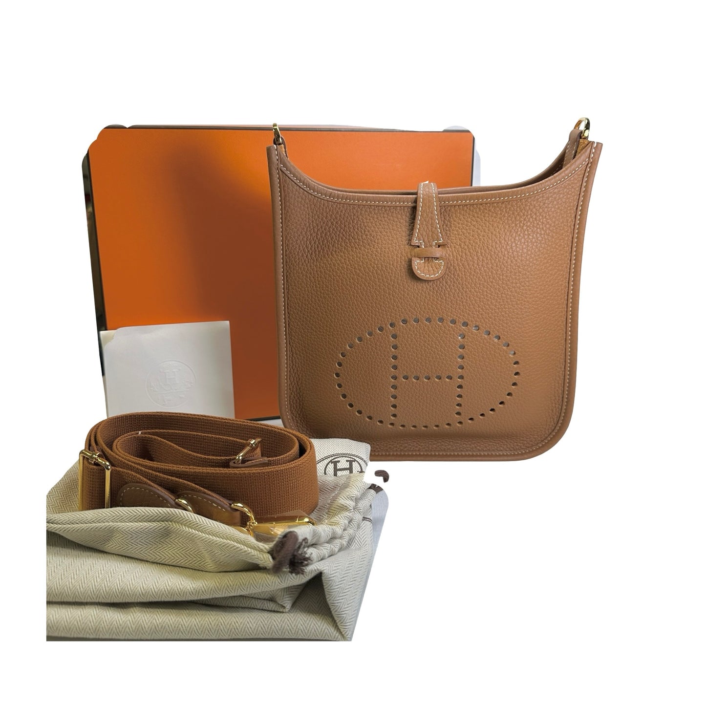 Used HERMES Clemence Evelyne Shoulder Bag Gold