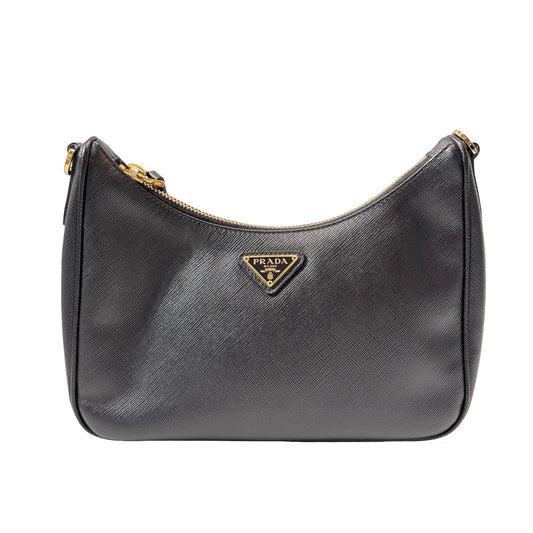 Used PRADA Calfskin Leather 3-in-1 Shoulder Bag GHW Black