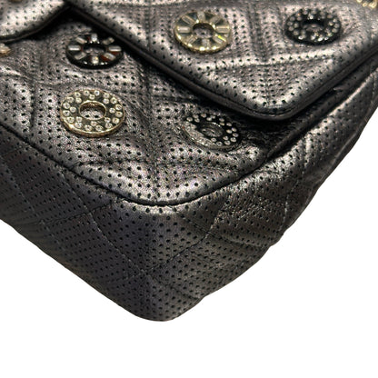 Used CHANEL Lambskin Leather Cross Body Bag Silver GHW