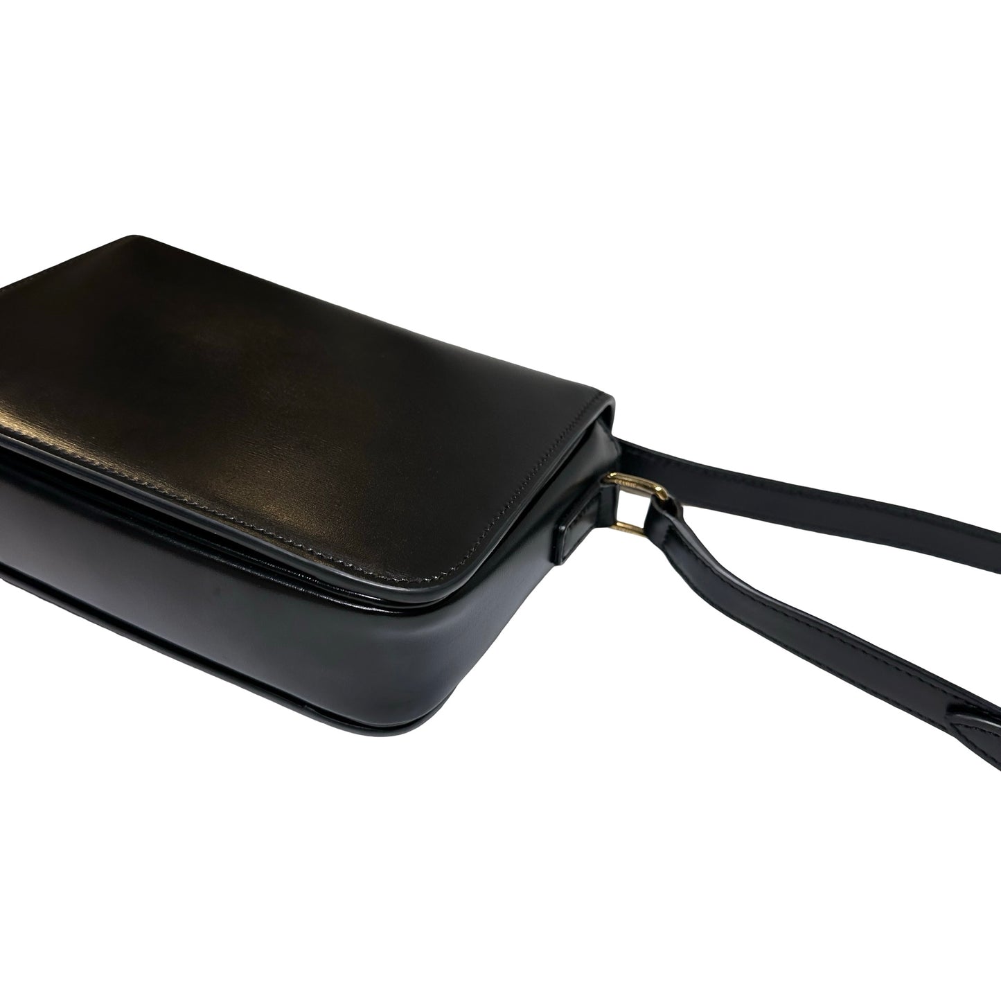Used CÉLINE Calfskin Leather TEEN TRIOMPHE Cross Body Bag Black GHW