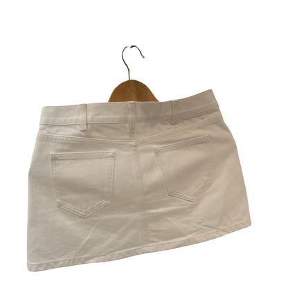 Used CÉLINE Cotton Triomphe Button Denim Skirt Clothes White GHW
