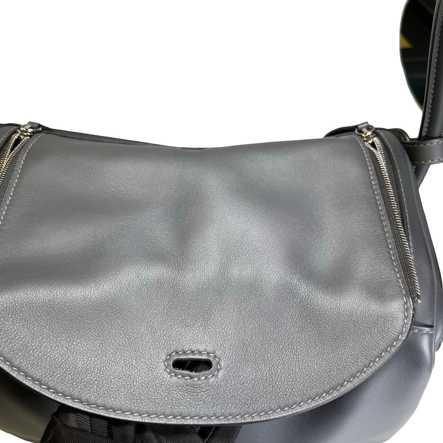 Used HERMES Clemence Lindy 26 Shoulder Bag Gris Etain PHW