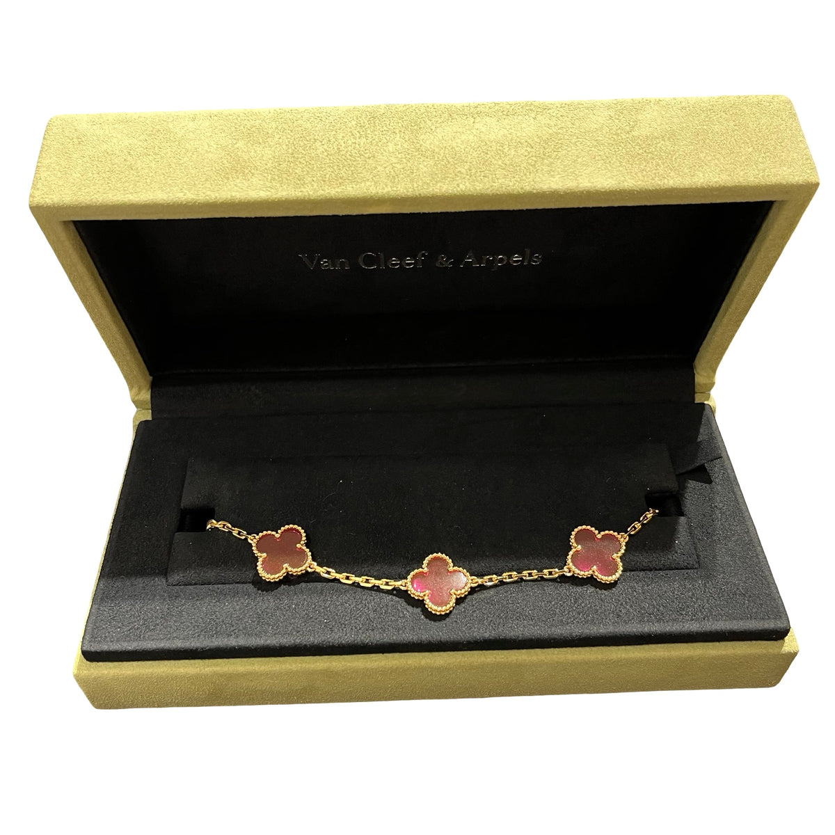 Brand New VAN CLEEF & ARPELS Carnelian 18K Rose Gold Vintage Alhambra BRACELET Red Gold