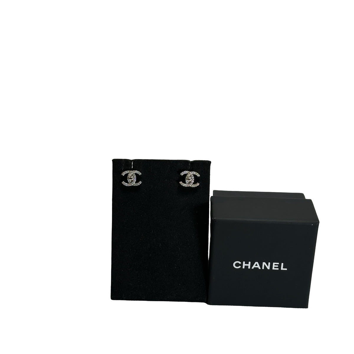 Used CHANEL Crystals CC Logo Earrings Silver
