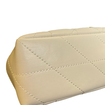 Used COACH Quilted Leather Quilted Tabby Chain Shoulder Bag White GHW