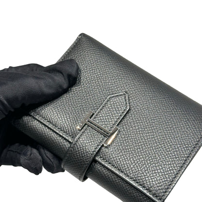 Used HERMÈS BEARN COMPACT Wallet Black Red PHW