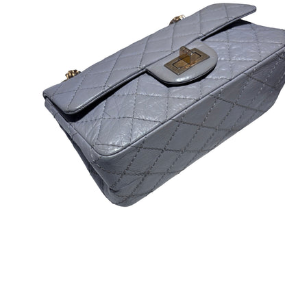 Used CHANEL Calfskin Leather Mini 2.55 Chain Shoulder Bag Grey GHW