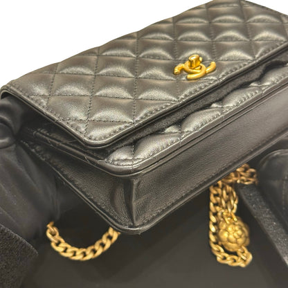 Used CHANEL WOC with Camellia Chain Shoulder Bag Black GHW