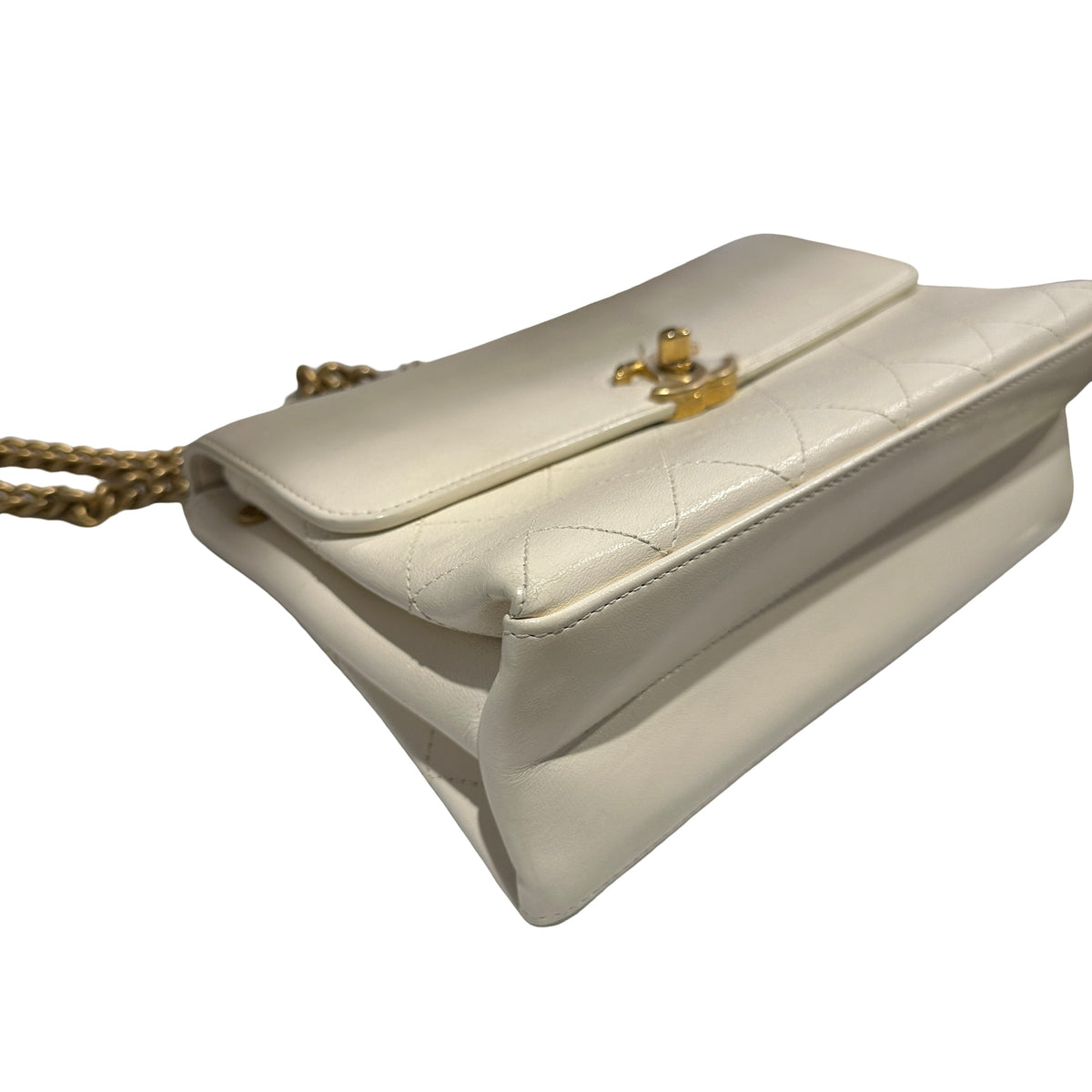Used CHANEL Quilted Smooth Leather Small Coco Luxe Flap Bag Handbag White Gold