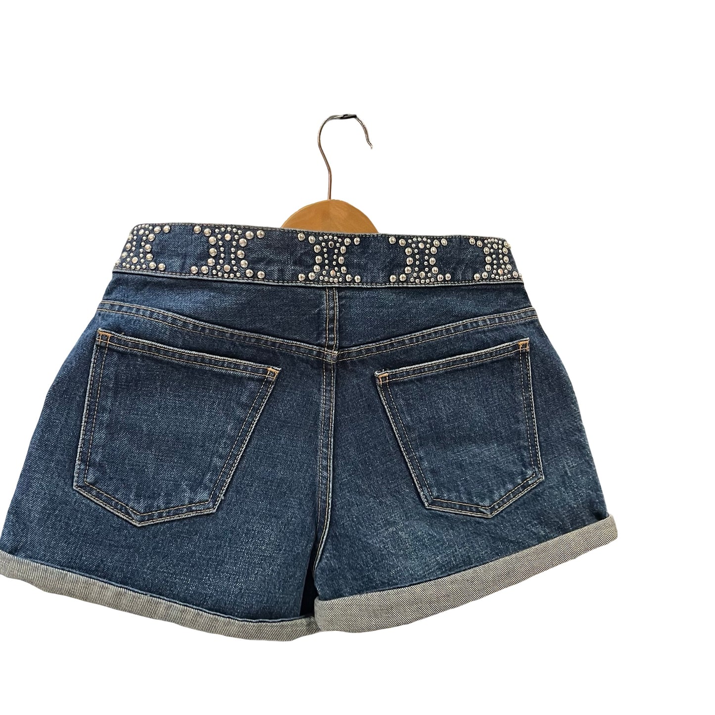 Used CÉLINE Denim Used CÉLINE Cotton Triomphe Studded Denim Skirt Clothes Dark Blue
