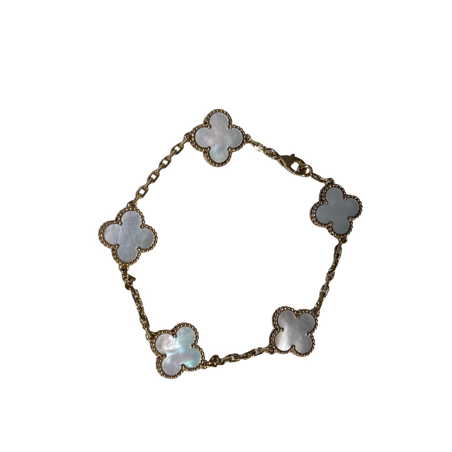 Used VAN CLEEF & ARPELS Mother of Pearl Yellow Gold Vintage Alhambra bracelet, 5 motifs BRACELET White Gold