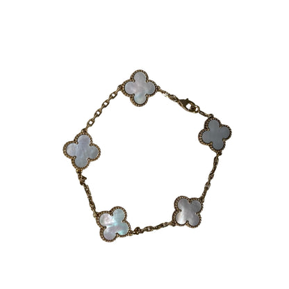 Used VAN CLEEF & ARPELS Mother of Pearl Yellow Gold Vintage Alhambra bracelet, 5 motifs BRACELET White Gold