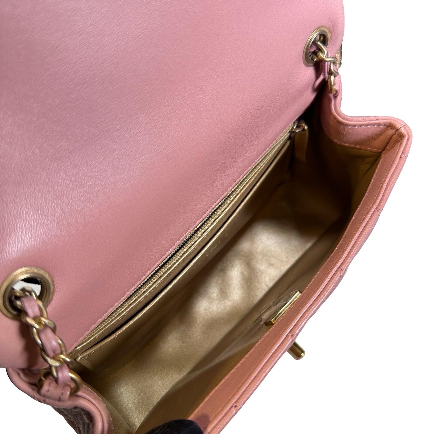 Used CHANEL Diamond Quilted Lambskin Mini Rectangular Flap Chain Shoulder Bag Pink