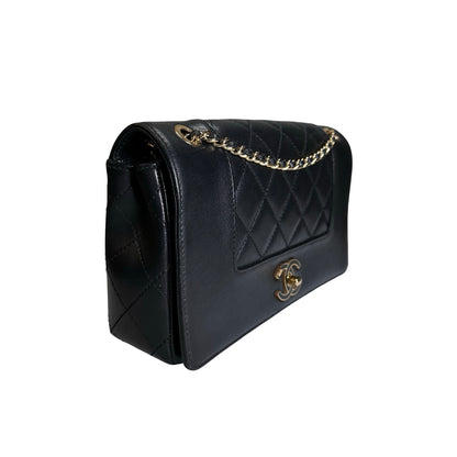 Used CHANEL Quilted Caviar Diana Flap Chain Shoulder Bag Black GHW