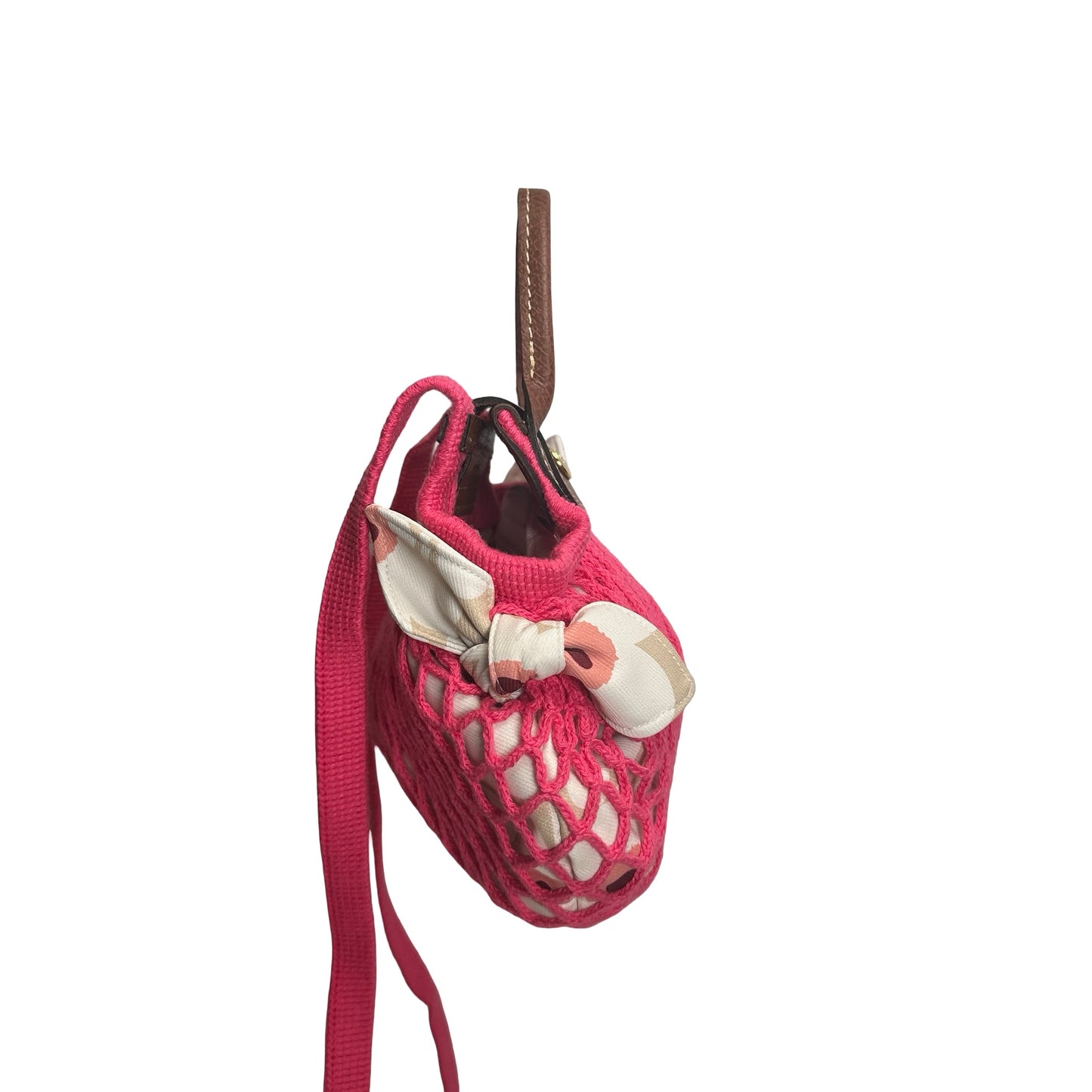 Used LONGCHAMP Netting Le Pliage Filet Cross body bag Pink Brown