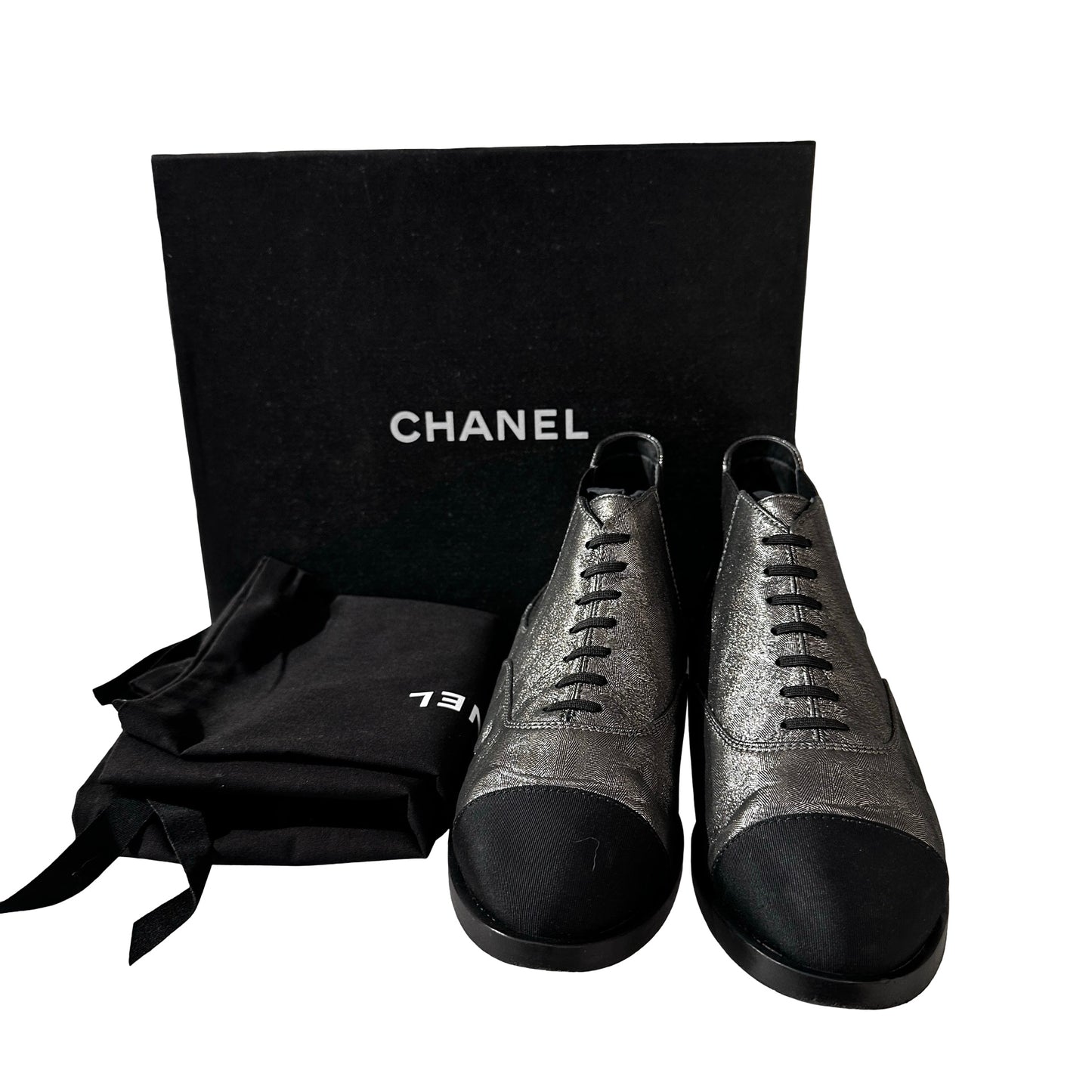 Used CHANEL Short Boots Shoes Silver Black Shoes