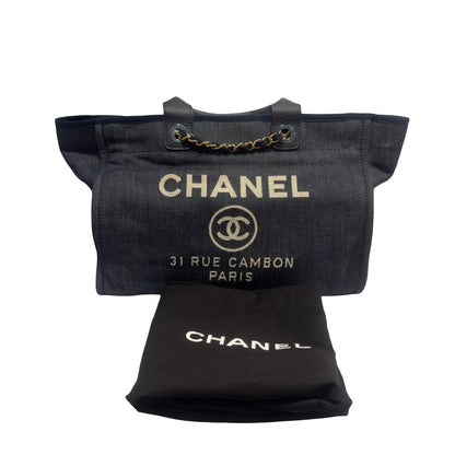 Used CHANEL Denim Deauville Tote Bag Blue