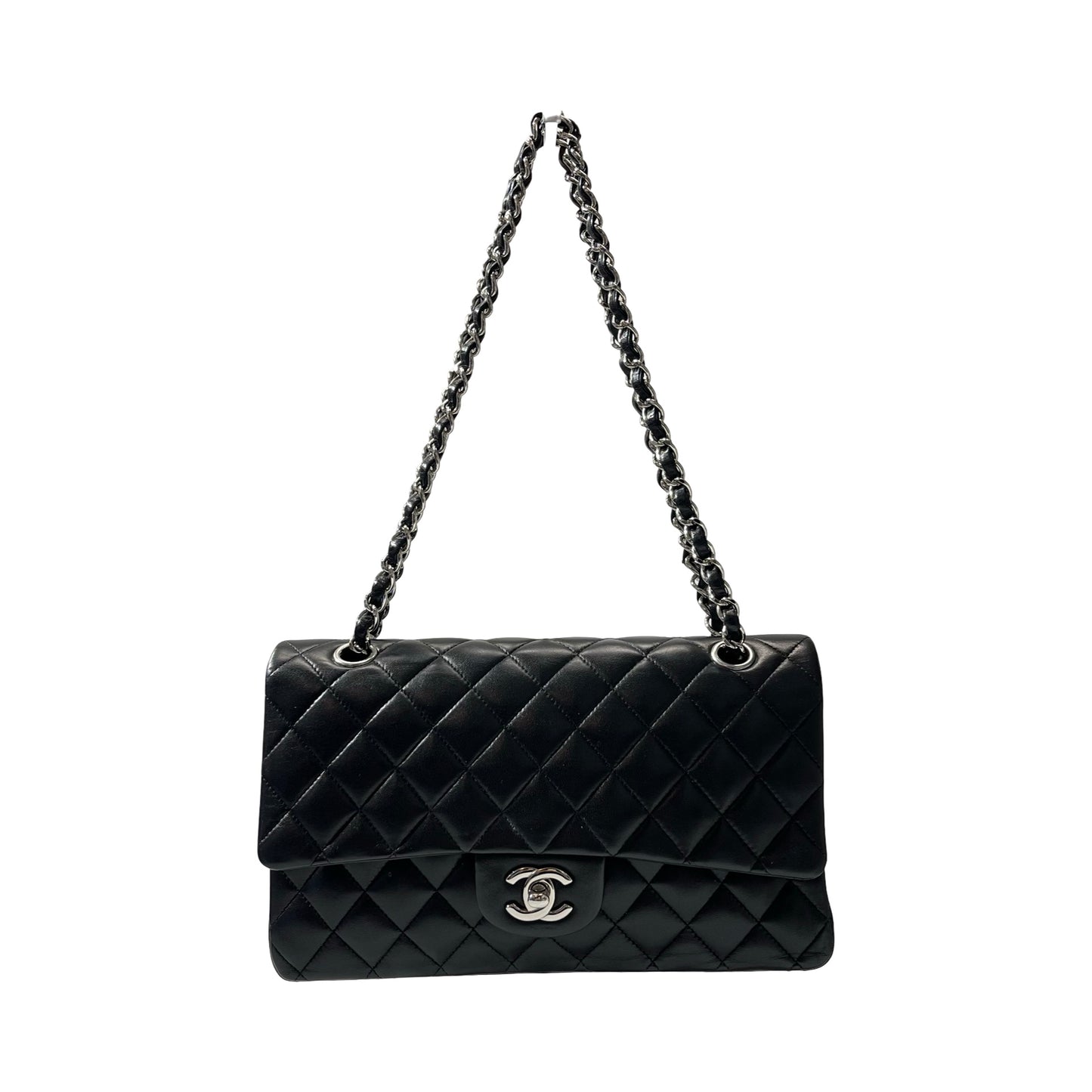 Used CHANEL Lambskin Leather CF 25 Shoulder Bag Black PHW