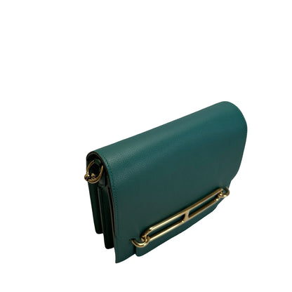 Used HERMES Clemence Mini Roulis Crossbody Bag Green Gold